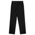 A pair of black flat front men's pants with a straight leg and two back pockets. Features a logo on the waistband.