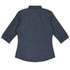 A dark grey button-up shirt with 3/4 sleeves and a fitted design, featuring a collar and a logo.