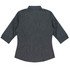 A 3/4 sleeve button-up shirt in dark grey with a striped pattern and a collar, featuring a logo.