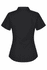 A short-sleeved black button-up shirt with a fitted design and back details. Features a logo.