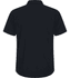 A short-sleeve men's button-up shirt in black with a plain back design and a collar.