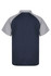 A navy and grey polo shirt, featuring a sporty design and a logo on the front.