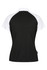 A black and white polo shirt with a sporty design and a logo on the back. The shirt features short sleeves and a collar.