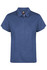 A navy blue polo shirt with short sleeves and a collar, featuring contrasting accents and a branding logo.