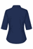 A navy blue button-up shirt with 3/4 sleeves and a fitted silhouette, featuring a collar and a logo.