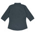 A dark green, button-up women's shirt with 3/4 sleeves, featuring a back view and a subtle branding logo.