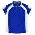 A blue and white polo shirt with a collar and a branded label inside.