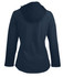 A soft shell jacket in navy blue, featuring a hood and a sleek, fitted design.