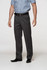 Men's pleated slacks in dark grey, featuring a sleek design and paired with a checkered shirt and belt.