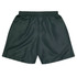 Dark green kids' sports shorts with an elastic waistband and a smooth finish, featuring a logo.