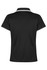 A black polo shirt with contrasting white accents and a collar, featuring a logo on the back.