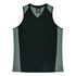 A black singlet with grey accent panels, featuring a V-neck design and a logo.
