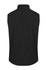 A black sleeveless vest featuring a collar and a smooth texture. The vest has a logo on the back.
