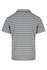 A grey polo shirt with horizontal stripes and a collar, featuring a logo on the upper back.