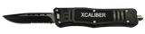 Xcaliber Knife Company  380 ACP  Medium 3.25" OTF Part Serrated Black 440C SS Blade, 4.64" Steel Handle