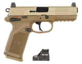 FN 66102272 FNX w/Optic 45 ACP 10rd 5.30" Black Steel Barrel, Flat Dark Earth Optic Ready/Serrated Stainless Steel Slide & Polymer Frame w/Picatinny Rail, Holosun 407C Red Dot, 5 Mags, Ambidextrous