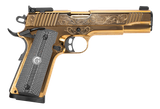 Girsan 390093 MC1911 S Lux 45 ACP 8+1 5" Gold Plated PVD Steel Barrel, Gold Finish Engraved Serrated w/Engraving Steel Slide, Gold Plated Steel Frame, Black G10 Grip