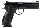 CZ-USA 91731 A01-LD  Full Size Frame 9mm Luger 19+1 4.93" Black Match Grade Bull Barrel, Blued Serrated Steel Slide, Blued Steel Frame w/Beavertail, Black Checkered Polymer Grip