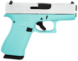 Glock UX4350204REBFPWS G43X  Sub-Compact Frame 9mm Luger 10+1 3.41" Black GMB Barrel, Pearl White Cerakote Serrated Steel Slide, Robin Egg Blue Cerakote Polymer Frame w/Beavertail,  Ambidextrous