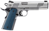 Bersa B19117050SMBL B1911  Full Size Frame 45 ACP 8+1 5" Stainless Steel Barrel, Polished Stainless Serrated Steel Slide, Matte Stainless Stainless Steel Frame w/Beavertail, Blue VZ Grip, Ambidextrous