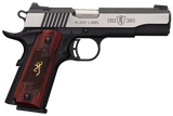 Browning 051912492 1911-380 Black Label Medallion Pro 380 ACP 8+1 4.25" Target Crown Barrel, Blackened w/Silver Polished Flats Serrated SS Slide, Matte Black Polymer Frame  w/Beavertail