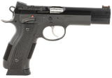 CZ-USA 91732 A01-SD  9mm Luger 19+1 4.93" Blued Match Grade Bull Barrel, Blued Optic Ready/Serrated Steel Slide, Blued Steel Frame w/Beavertail, Black Checkered Polymer Grip