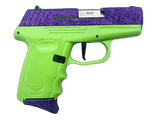 SCCY Industries DVG1DFLG DVG-1  Sub-Compact Frame 9mm Luger 10+1 3.10" Stainless Quadlock Barrel, Purple Glitter Optic Ready/Serrated Stainless Steel Slide, Lime Green Polymer Frame & Grip