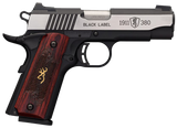 Browning 051913492 1911-380 Black Label Medallion Pro Compact 380 ACP 8+1, 3.63" Target Crown Steel Barrel, Blackened w/Silver Polished Flats Serrated SS Slide, Matte Black Polymer Frame w/Beavertail