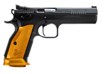 CZ-USA 91265 TS2  40 S&W 17+1 5.20" Black Bull Barrel, Black Slide, Black Polycoat Frame, Orange Checkered Aluminum Grip