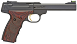 Browning 051429490 Buck Mark Plus *CA Compliant 22 LR 10+1 5.50" Slab Side Barrel, Matte Black Serrated Steel Slide  & Aluminum Frame, Brown Finger Grooved Laminate Grips