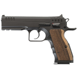 Tanfoglio IFG TFSTOCKI9SF Defiant Stock I 9mm Luger Caliber with 4.50" Barrel, 16+1 Capacity, Overall Black Finish Steel, Picatinny Rail/Beavertail Short Frame, Serrated Slide & Wood Grip