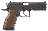 Tanfoglio IFG TFSTOCKI9 Defiant Stock I 9mm Luger Caliber with 4.50" Barrel, 16+1 Capacity, Overall Black Finish Steel, Picatinny Rail/Beavertail Frame, Serrated Slide & Wood Grip