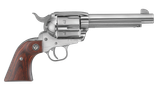 Ruger 5108 Vaquero  Medium Frame 357 Mag/38 Special 6rd 5.50" High Gloss Stainless Steel Barrel, Cylinder & Frame, Hardwood Grip, Transfer Bar Safety, Exposed Hammer