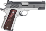 Springfield Armory PX9118L 1911 Ronin 45 ACP 8+1, 4.25" Stainless Match Grade Steel Barrel, Salt Blued Serrated Carbon Steel Slide, Satin Cerakote Aluminum Frame w/Beavertail, Crossed Cannon Wood Grip