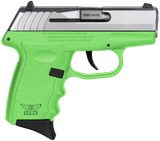 SCCY Industries CPX-3TTLG CPX-3  380 ACP 10+1 3.10" Lime Green Polymer Serrated SS Slide Finger Grooved Lime Green Polymer Grip
