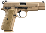 FN 66101117 High Power  9mm Luger 10+1, 4.70" Black Target Crown Steel Barrel, Flat Dark Earth PVD Serrated Steel Slide & Steel Frame w/Beavertail, FDE Textured Polymer Grip, Ambidextrous