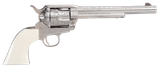 Taylors & Company  1873 Outlaw Legacy Pietta 45 Colt (Long Colt) 6 Shot 7.50" Nickel Engraved Round Barrel, Cylinder & Steel Frame, White PVC Navy Grip, Manual Safety, Exposed Hammer