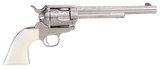 Taylors & Company  1873 Outlaw Legacy Pietta 45 Colt (Long Colt) 6 Shot 7.50" Nickel Engraved Round Barrel, Cylinder & Steel Frame, White PVC Navy Grip, Manual Safety, Exposed Hammer