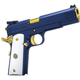 Dickinson LLC DKSN45SM Adam 1911 Sapphire Full Size 45 ACP 8+1 5" Gold Barrel, Blue Sapphire Steel Slide & Frame w/Beavertail White Grip