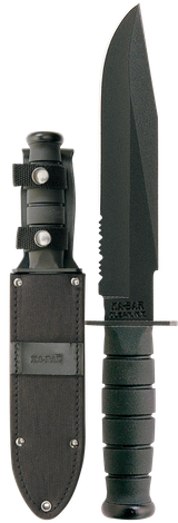 Ka-Bar 1271 Fighter  8" Fixed Clip Point Part Serrated Black 1095 Cro-Van Blade, Black Kraton G Handle, Includes Sheath