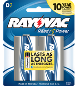 Rayovac 8132F D HIGH ENERGY Alkaline Batteries  Silver/Blue 1.5 Volts 12,000 mAh (2) Single Pack
