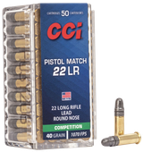 CCI 0051 Pistol Match Competition 22LR 40gr Lead Round Nose 50 Per Box/100 Case