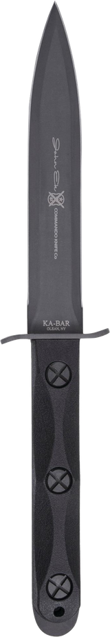 Ka-Bar EK44 Ek Model 4 6.63" Fixed Double Edge Spear Point Plain Stonewashed 1095 Cro-Van Blade, Black GRN Handle, Includes Sheath