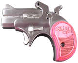 Bond Arms BAM Mini Girl 357 Mag/38 Sp 2rd 2.50" Stainless Steel Double Barrel & Frame, Auto Extractor & Rebounding Hammer, Blade Front/Fixed Rear Sights, Pink Laminate Grip, Manual Safety