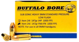 Buffalo Bore Ammunition 24J20 Subsonic Strictly Business 9mmLuger 147gr Full Metal Jacket Flat Nose 20 Per Box/12 Case