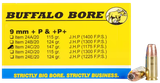 Buffalo Bore Ammunition 24C20 Personal Defense Strictly Business 9mmLuger +P+ 147gr Jacket Hollow Point 20 Per Box/12 Case