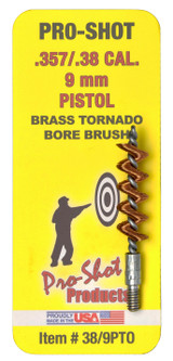 Pro-Shot 389PTO Tornado Bore Brush .38/ 9mm Cal Pistol #8-32 Thread Brass Spiral Wound Loop