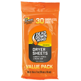 Dead Down Wind 113019 Dryer Sheets  Odor Eliminator Odorless Scent Dryer Sheet 30 Per Pkg