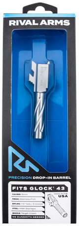 Rival Arms RARA20G301D Precision V1 Match Grade 9mm Luger 3.41" Fluted Stainless Steel, Fits Glock 43/43X