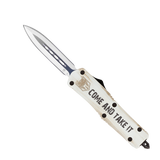 CobraTec Knives MCATIFS3DAGNS FS-3 Come And Take It Medium 3" OTF Dagger Plain D2 Steel Blade White w/"Come And Take It" Aluminum Cerakoted Handle Features Glass Breaker Includes Pocket Clip